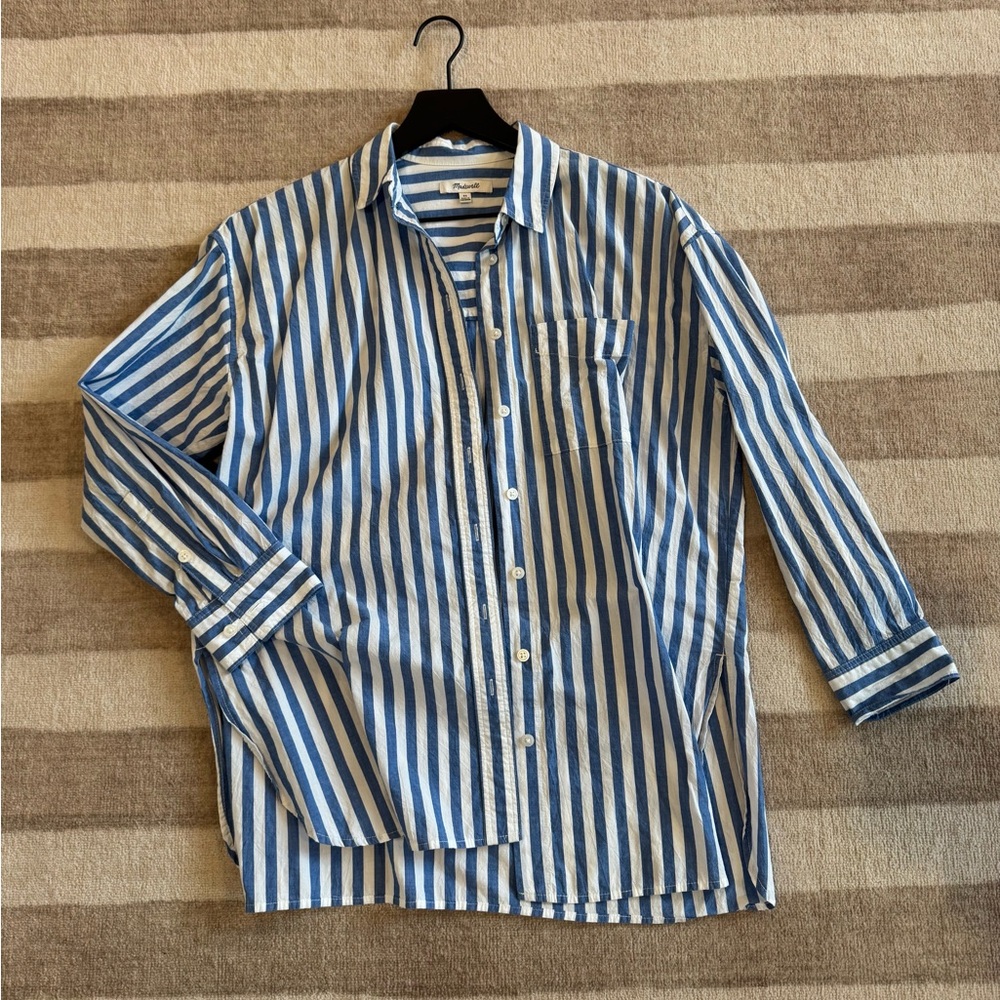 Madewell Blue and White Striped Button-Down Shirt